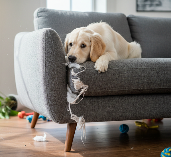 dog chewing furniture