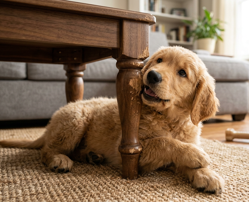 puppy chewing table